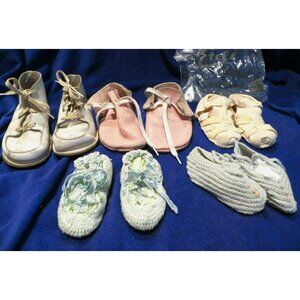 Vintage Baby Shoe Collection Lot 1930-40's Leather Knitted and Felt SH2026